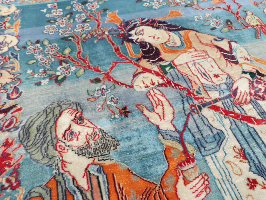 Vintage Persian Pictorial Isfahan Rug, No.28026 - Gsblank