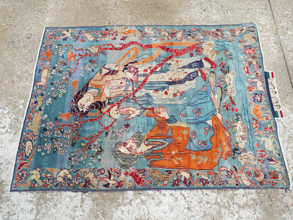 Vintage Persian Pictorial Isfahan Rug, No.28026 - Gsblank