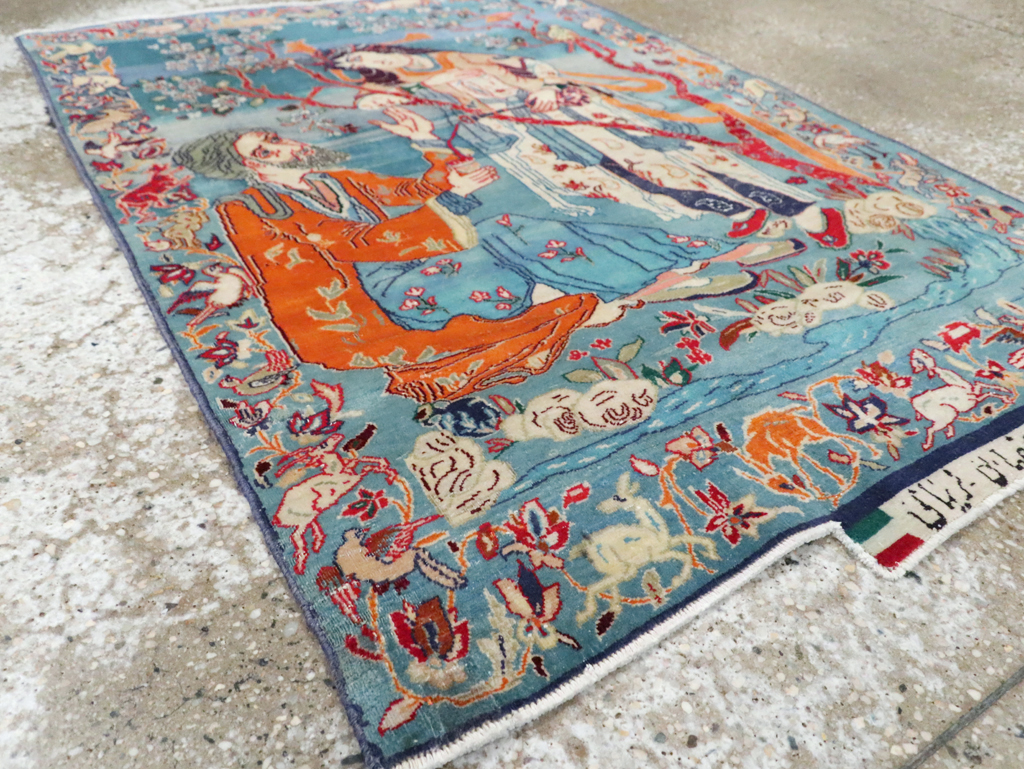 Vintage Persian Pictorial Isfahan Rug, No.28026 - Gsblank