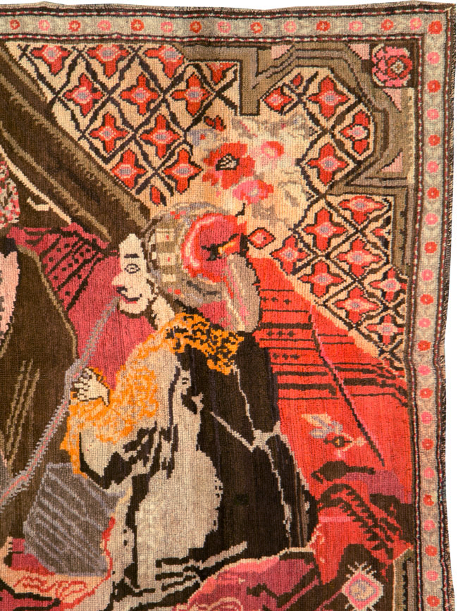 Vintage Pictorial Karabagh Rug, No.28032 - Gsblank