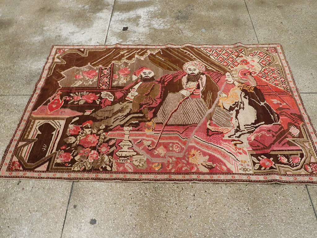 Vintage Pictorial Karabagh Rug, No.28032 - Gsblank