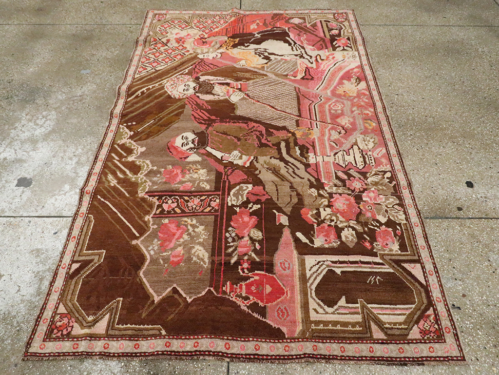 Vintage Pictorial Karabagh Rug, No.28032 - Gsblank