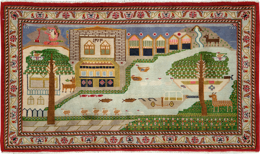 Vintage Persian Kashan Pictorial Rug (Pair: 1 of 2), No.28033 - Gsblank