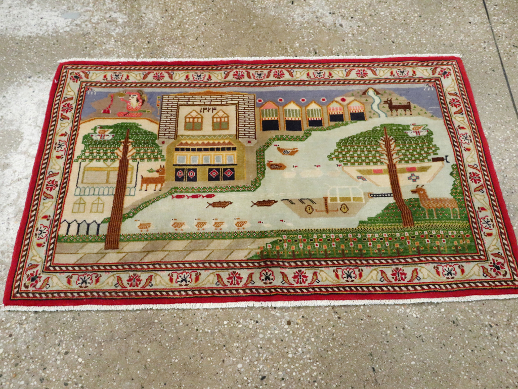 Vintage Persian Kashan Pictorial Rug (Pair: 1 of 2), No.28033 - Gsblank