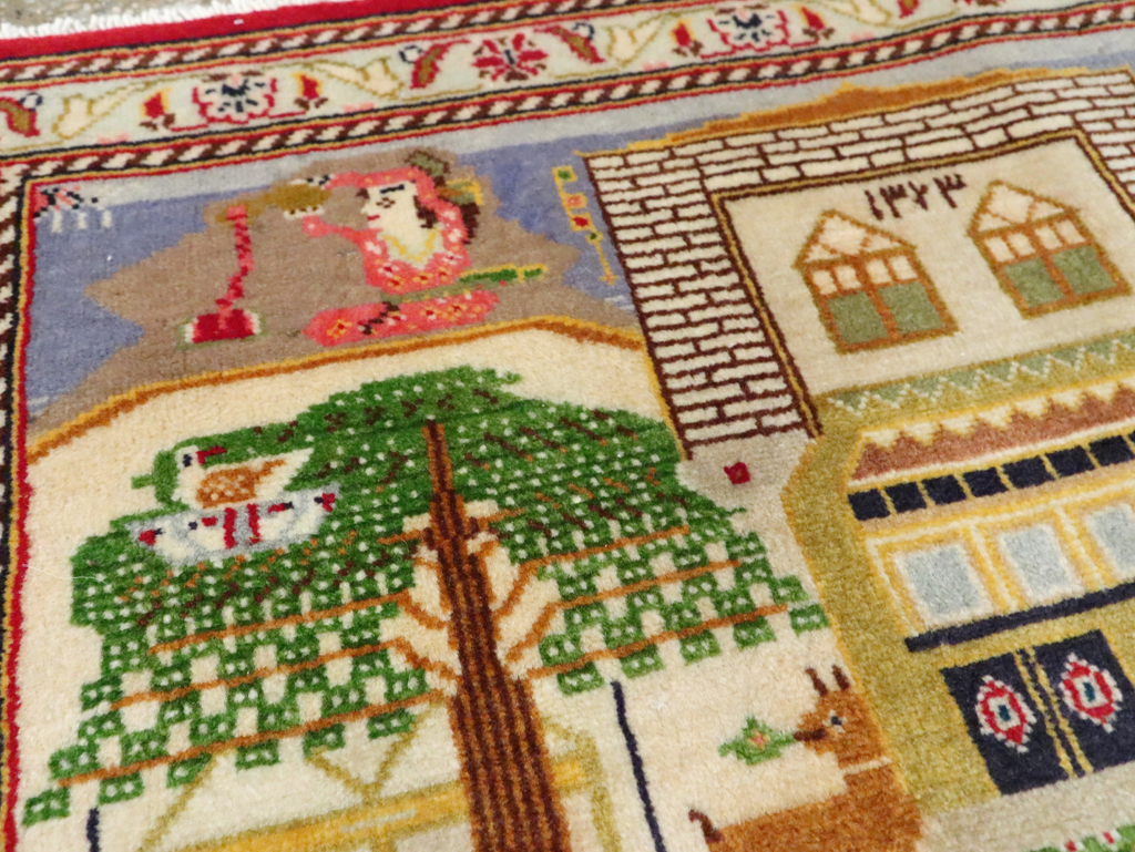 Vintage Persian Kashan Pictorial Rug (Pair: 1 of 2), No.28033 - Gsblank