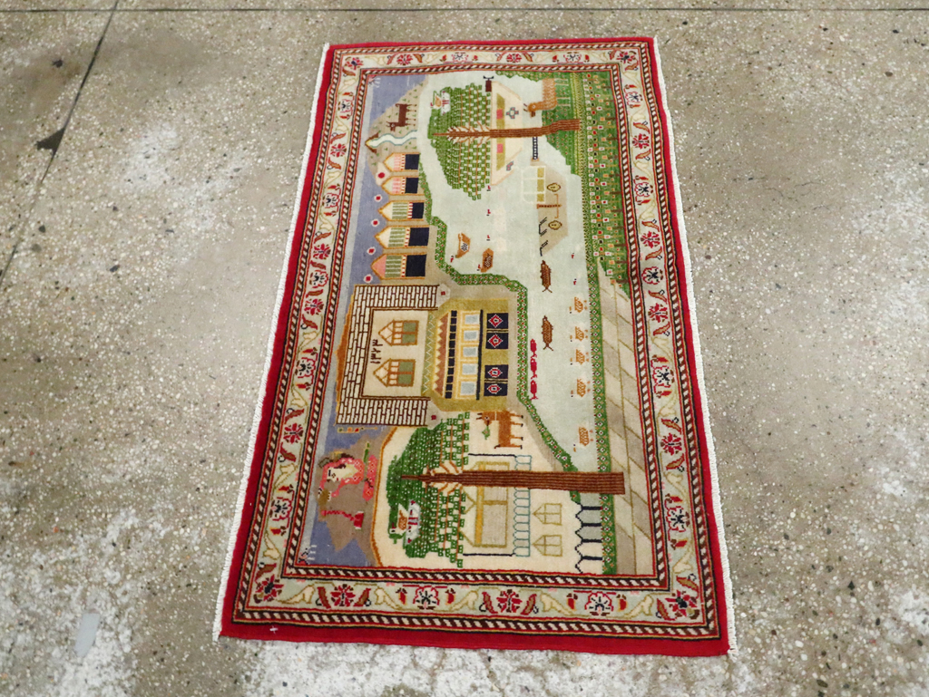 Vintage Persian Kashan Pictorial Rug (Pair: 1 of 2), No.28033 - Gsblank