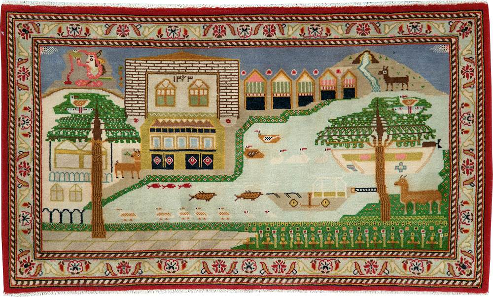 Vintage Persian Kashan Pictorial Rug (Pair: 2 of 2), No.28034 - Gsblank