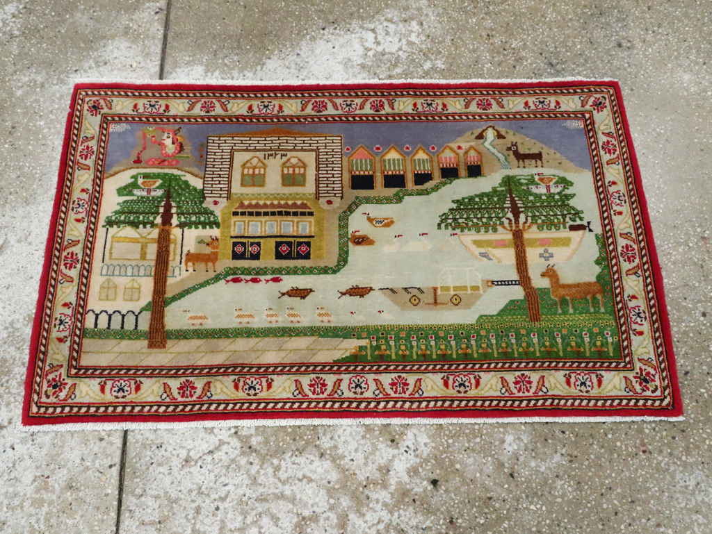 Vintage Persian Kashan Pictorial Rug (Pair: 2 of 2), No.28034 - Gsblank
