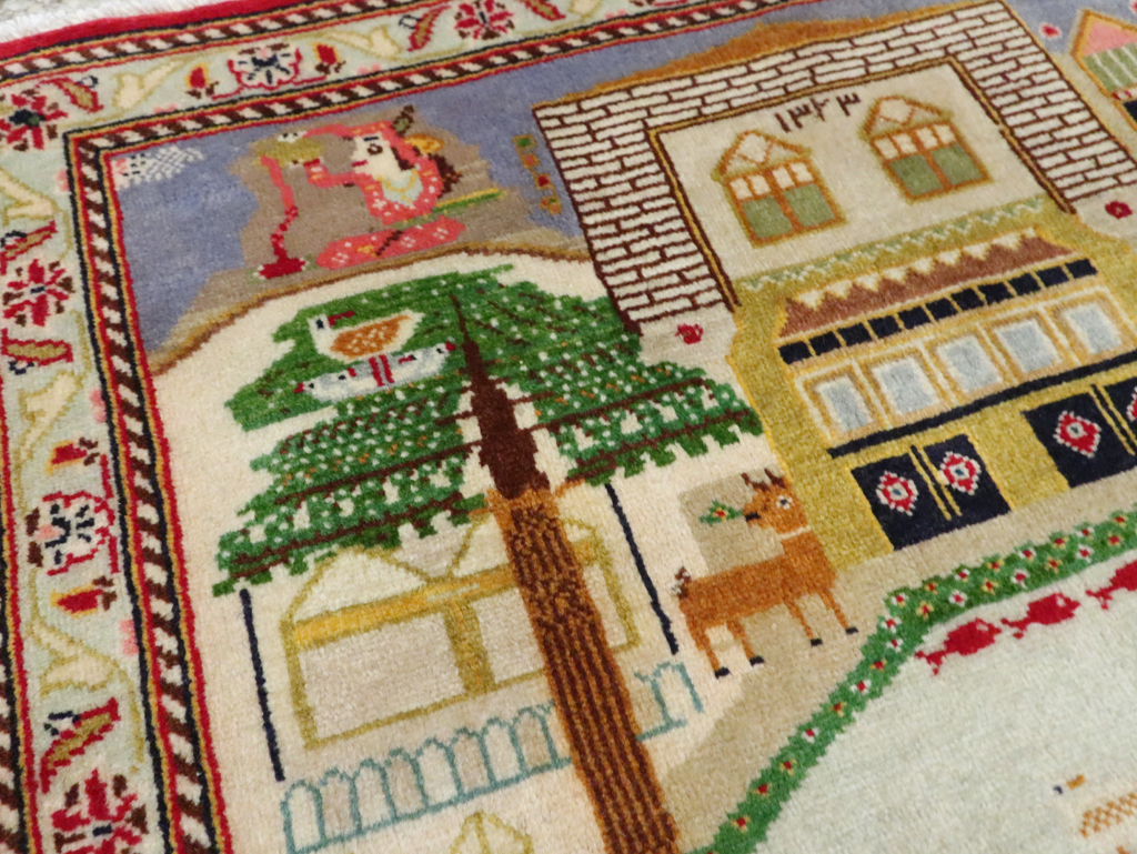 Vintage Persian Kashan Pictorial Rug (Pair: 2 of 2), No.28034 - Gsblank