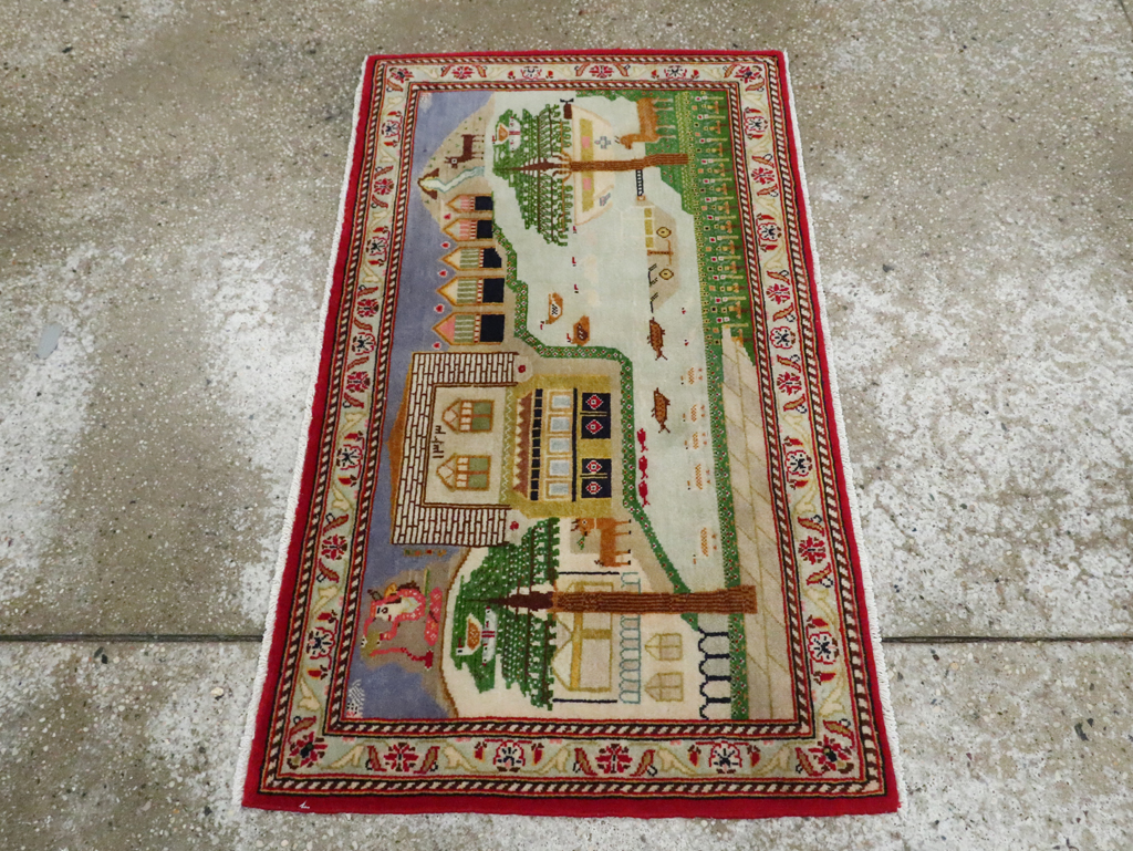 Vintage Persian Kashan Pictorial Rug (Pair: 2 of 2), No.28034 - Gsblank