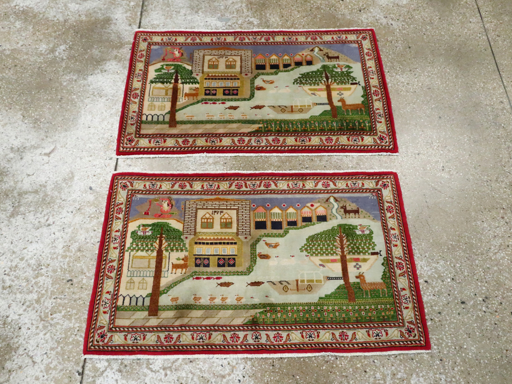 Vintage Persian Kashan Pictorial Rug (Pair: 2 of 2), No.28034 - Gsblank
