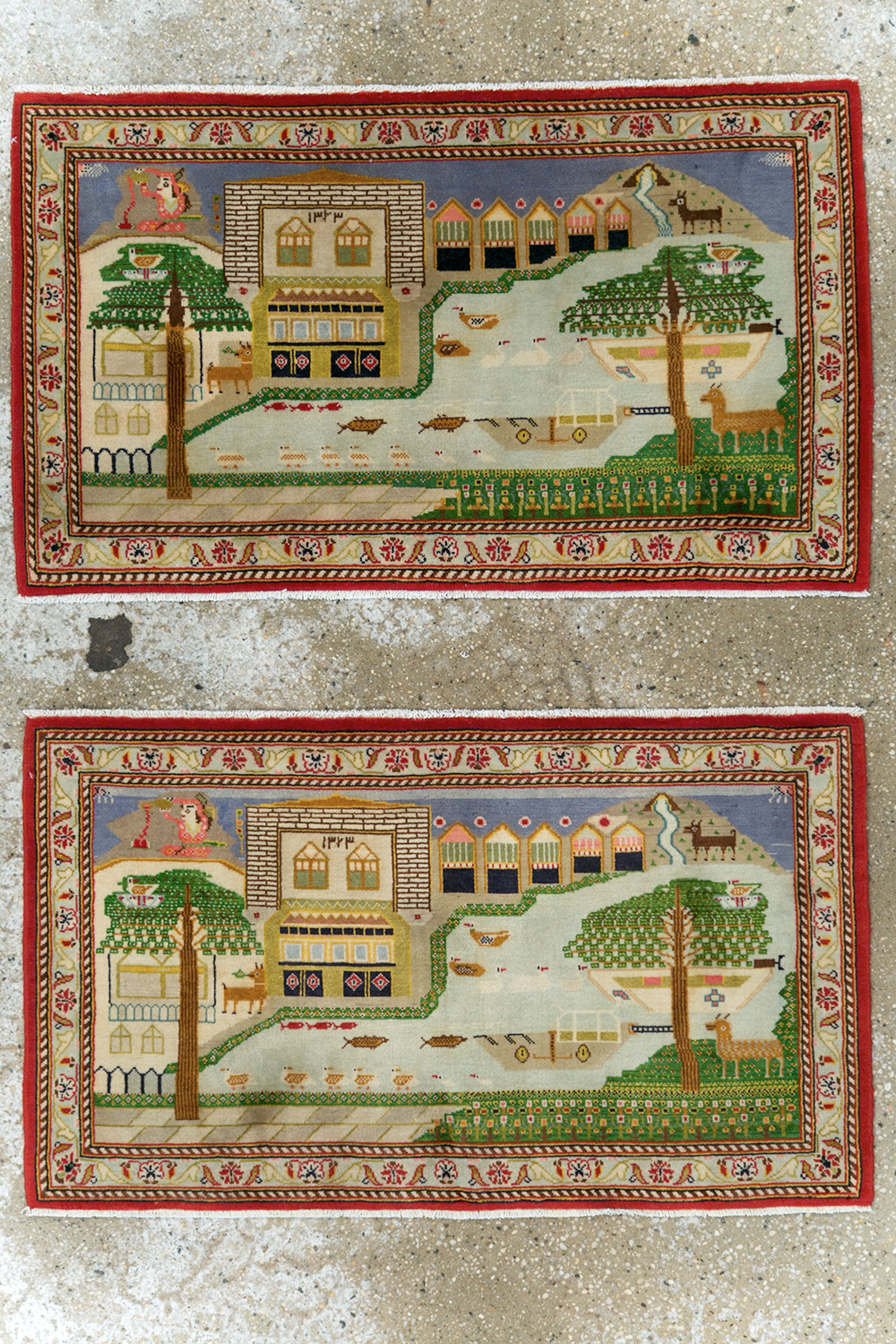 Vintage Persian Kashan Pictorial Rug (Pair: 2 of 2), No.28034 - Gsblank
