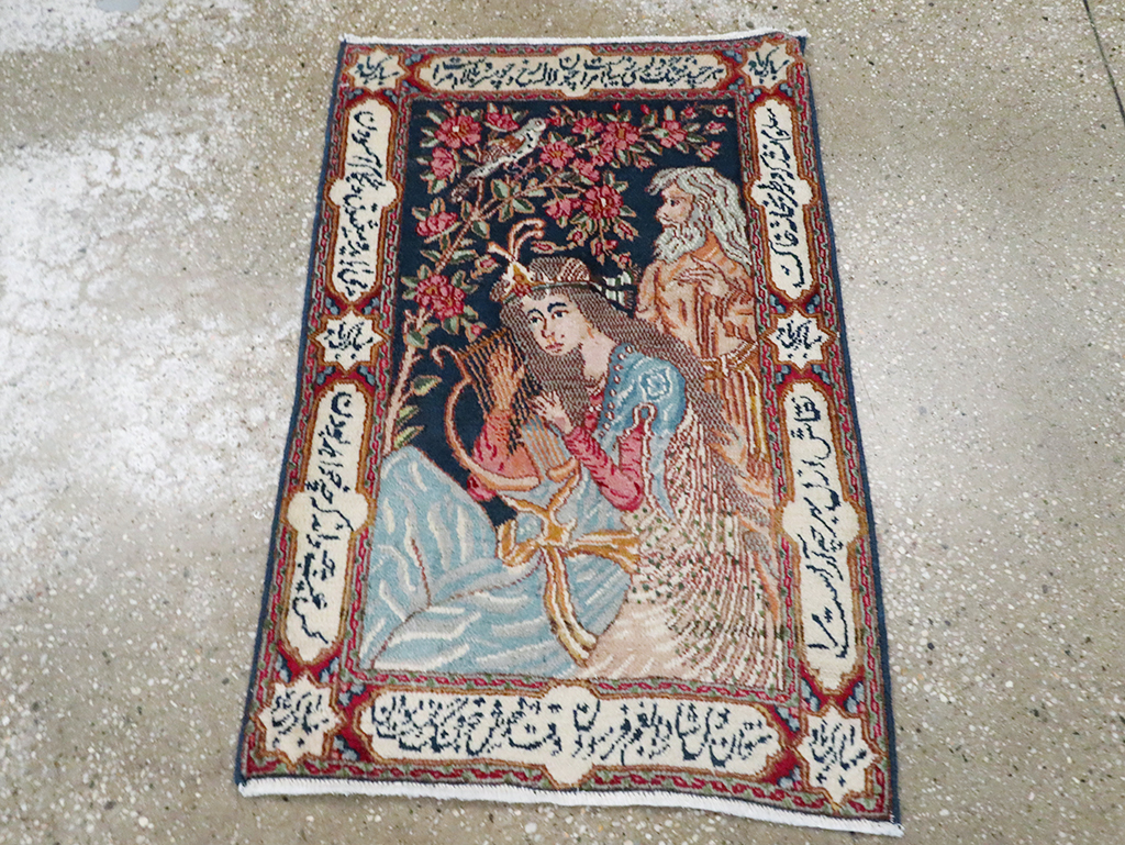Vintage Persian Kerman Pictorial Rug, No.28036 - Gsblank