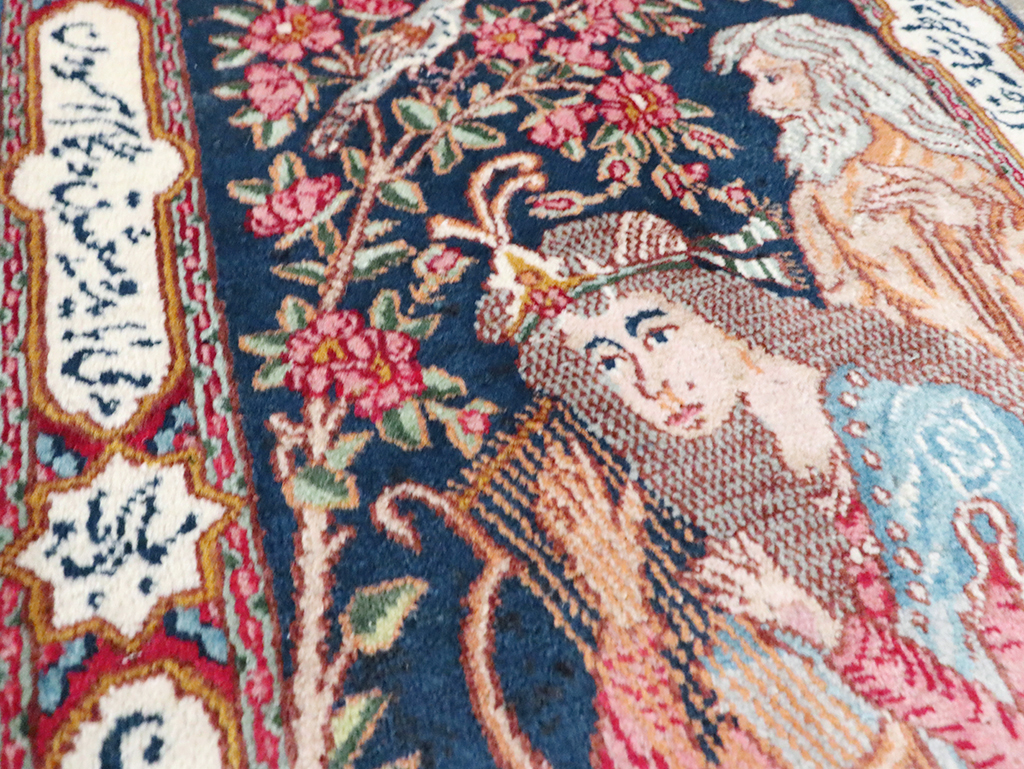 Vintage Persian Kerman Pictorial Rug, No.28036 - Gsblank