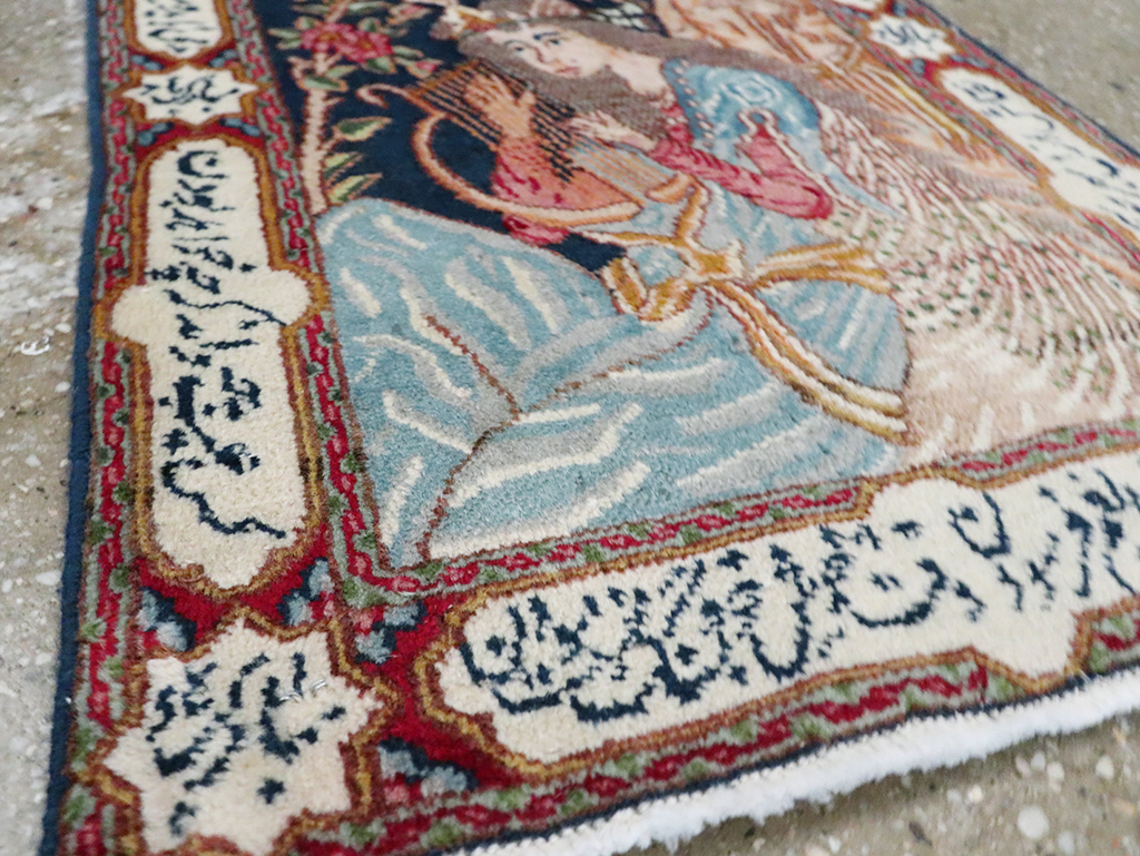 Vintage Persian Kerman Pictorial Rug, No.28036 - Gsblank