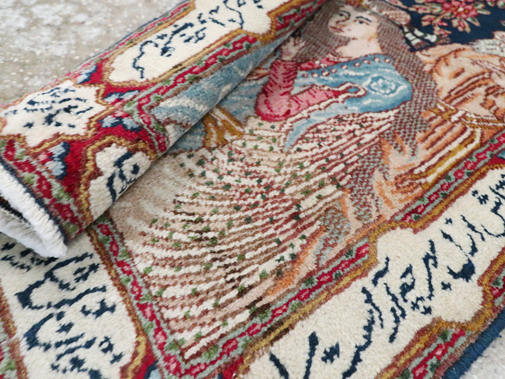 Vintage Persian Kerman Pictorial Rug, No.28036 - Gsblank