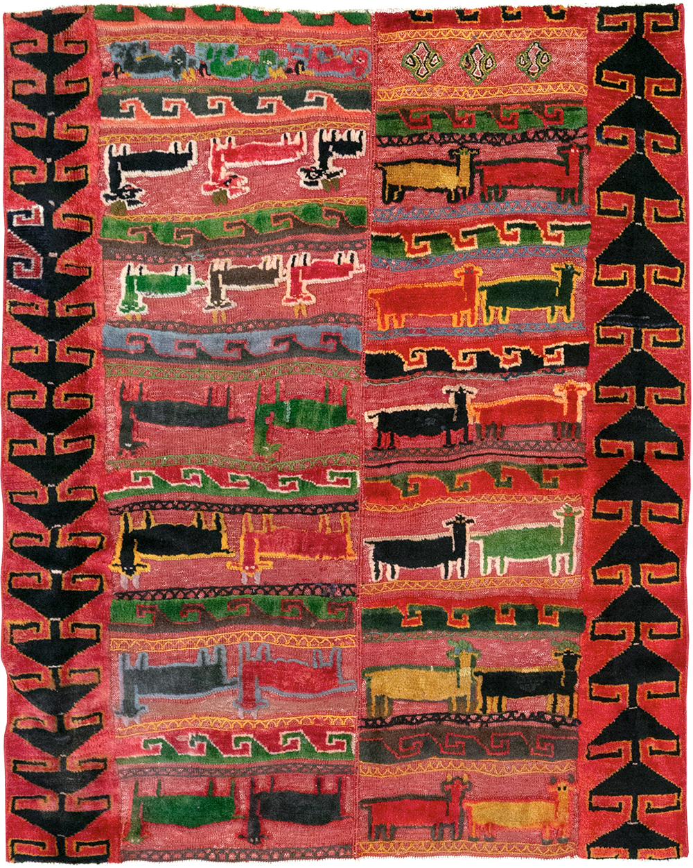 Vintage Persian Pictorial Kurd Accent Rug, No.28039 - Gsblank