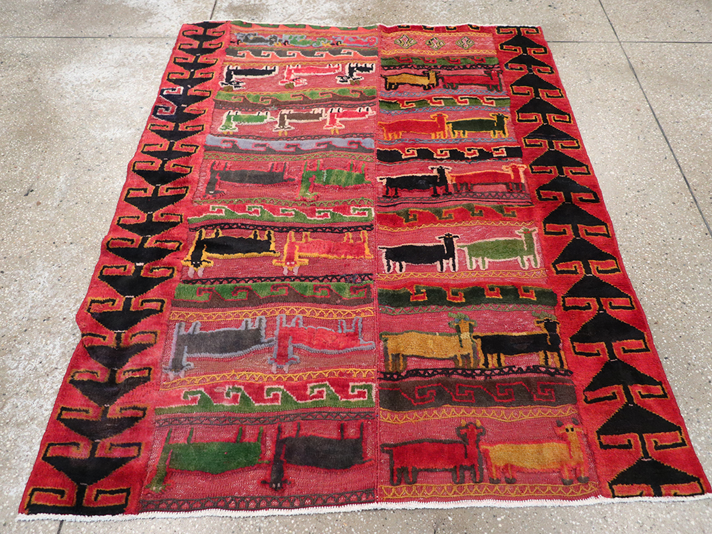 Vintage Persian Pictorial Kurd Accent Rug, No.28039 - Gsblank