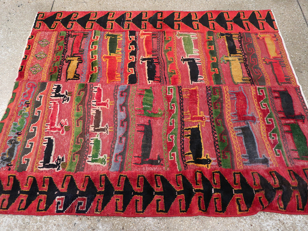 Vintage Persian Pictorial Kurd Accent Rug, No.28039 - Gsblank