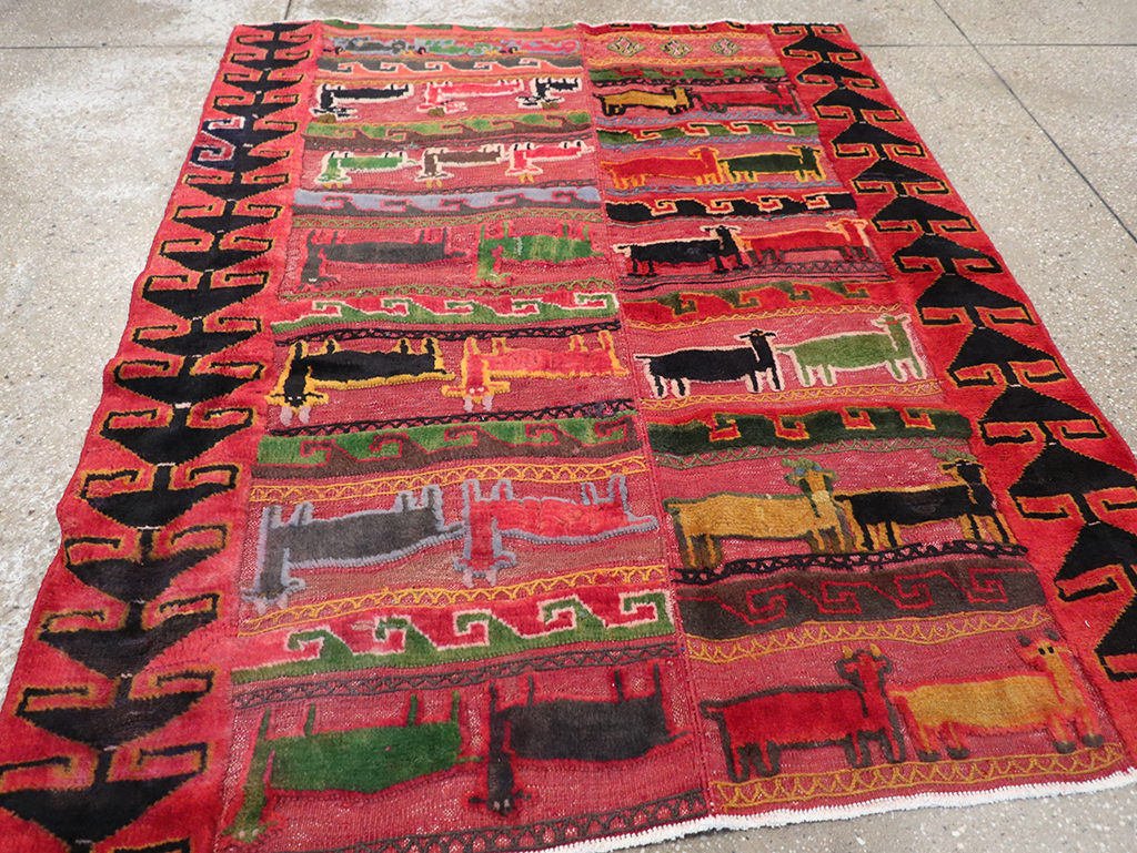 Vintage Persian Pictorial Kurd Accent Rug, No.28039 - Gsblank