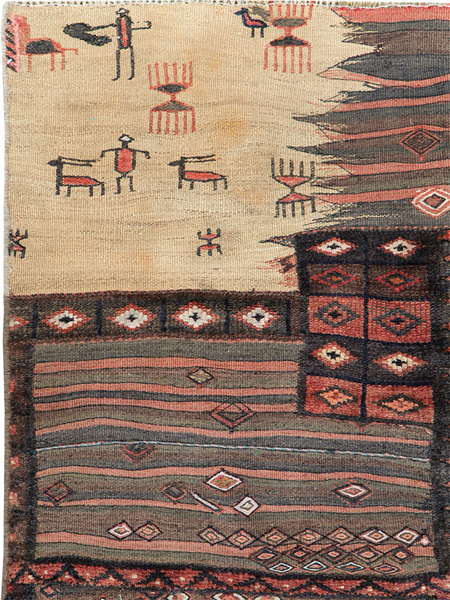 Vintage Persian Chaharmahal Bakhtiari Tacheh Flatweave Kilim , No.28042 - Gsblank