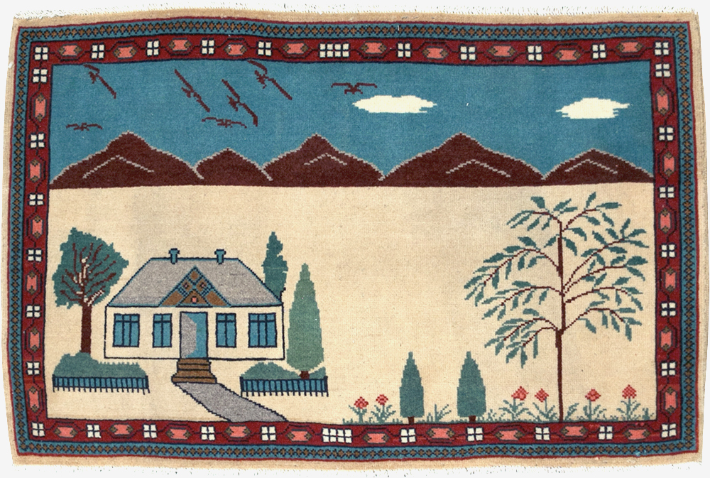 Vintage Persian Kashan Pictorial Rug (Pair: 1 of 2), No.28061 - Gsblank