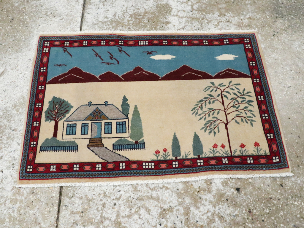 Vintage Persian Kashan Pictorial Rug (Pair: 1 of 2), No.28061 - Gsblank