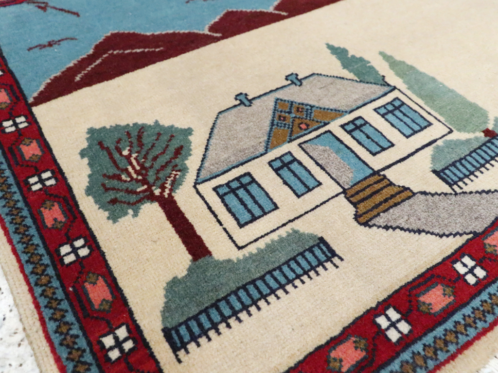 Vintage Persian Kashan Pictorial Rug (Pair: 1 of 2), No.28061 - Gsblank