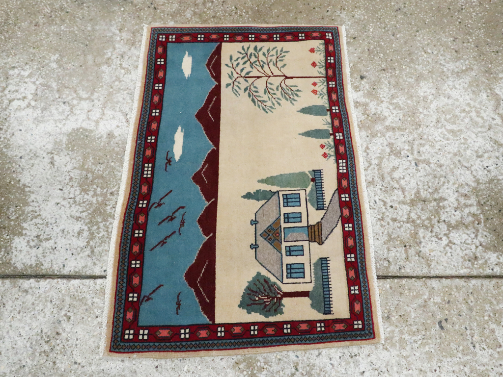Vintage Persian Kashan Pictorial Rug (Pair: 1 of 2), No.28061 - Gsblank
