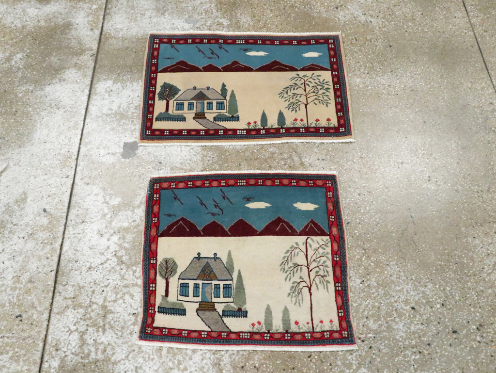 Vintage Persian Kashan Pictorial Rug (Pair: 1 of 2), No.28061 - Gsblank