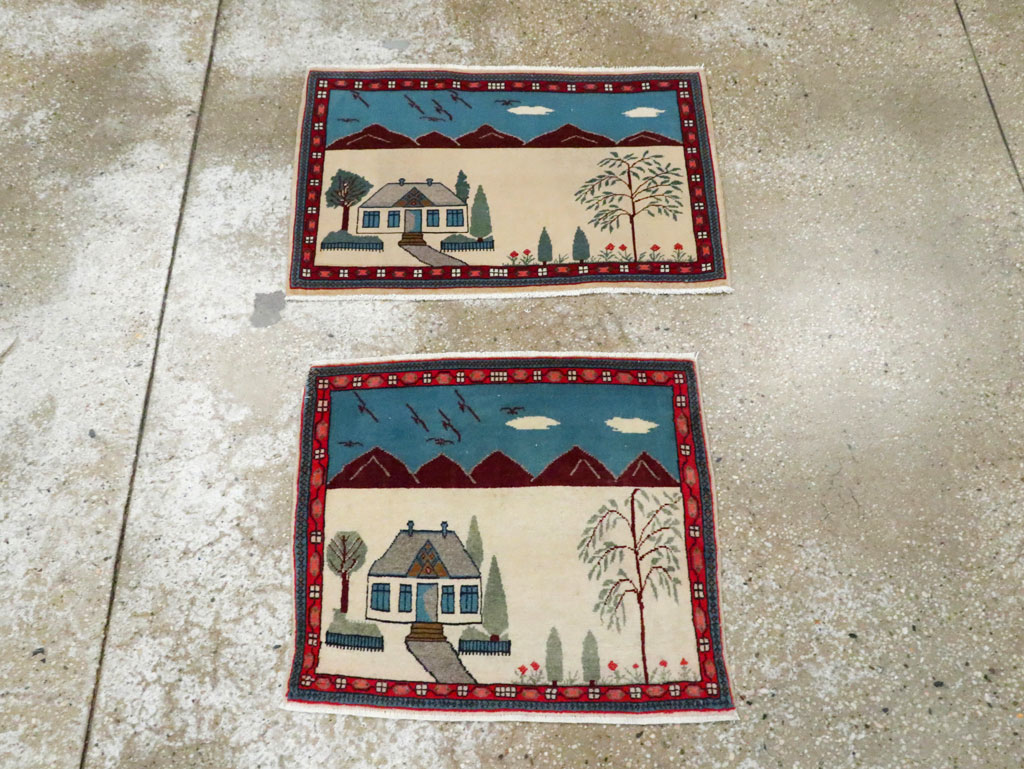 Vintage Persian Kashan Pictorial Rug (Pair: 1 of 2), No.28061 - Gsblank