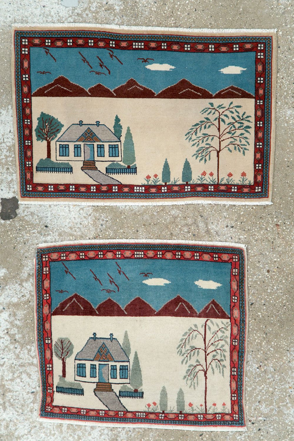 Vintage Persian Kashan Pictorial Rug (Pair: 1 of 2), No.28061 - Gsblank