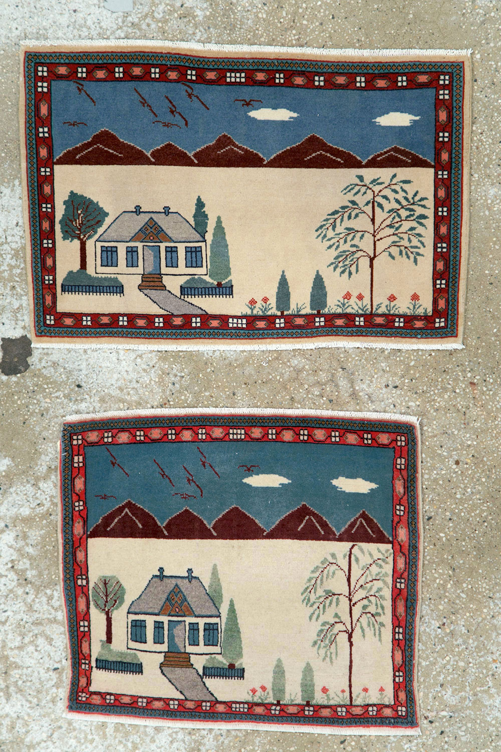 Vintage Persian Kashan Pictorial Rug (Pair: 1 of 2), No.28061 - Gsblank