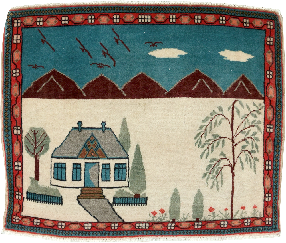 Vintage Persian Kashan Pictorial Rug (Pair: 2 of 2), No.28062 - Gsblank