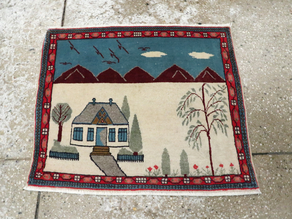 Vintage Persian Kashan Pictorial Rug (Pair: 2 of 2), No.28062 - Gsblank