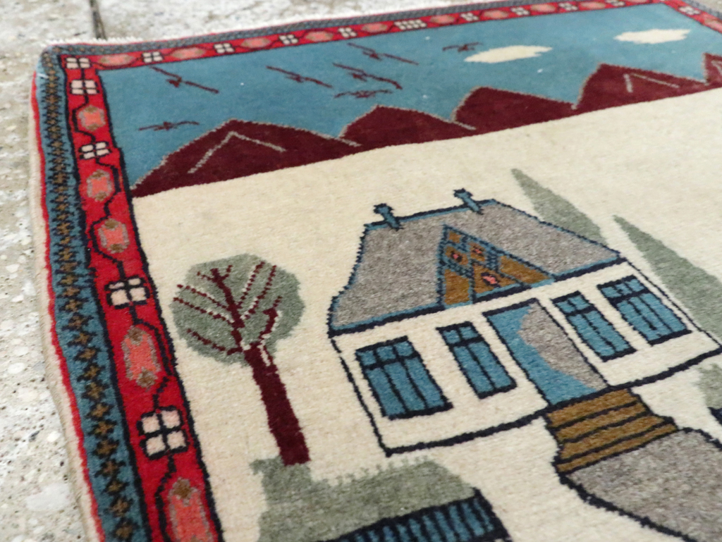 Vintage Persian Kashan Pictorial Rug (Pair: 2 of 2), No.28062 - Gsblank