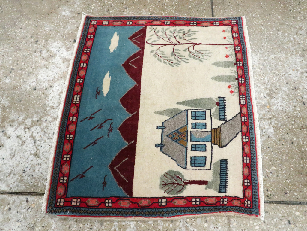 Vintage Persian Kashan Pictorial Rug (Pair: 2 of 2), No.28062 - Gsblank