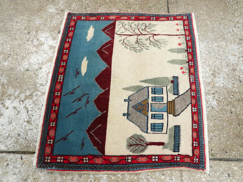 Vintage Persian Kashan Pictorial Rug (Pair: 2 of 2), No.28062 - Gsblank