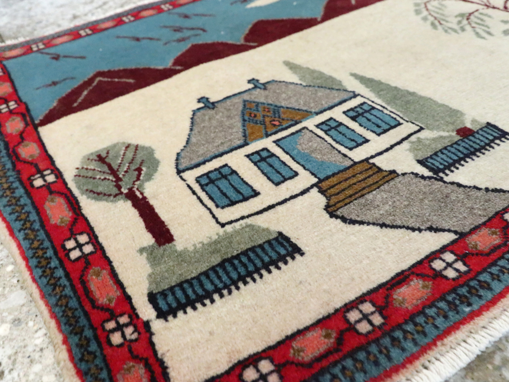 Vintage Persian Kashan Pictorial Rug (Pair: 2 of 2), No.28062 - Gsblank