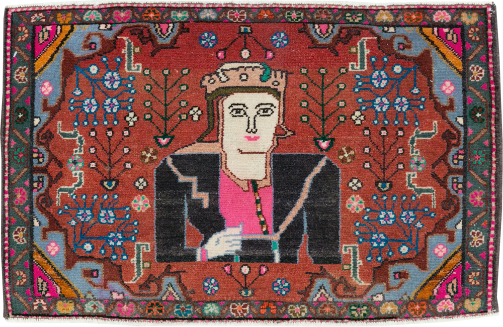 Vintage Persian Hamadan Pictorial Rug (Pair: 1 of 2), No.28071 - Gsblank