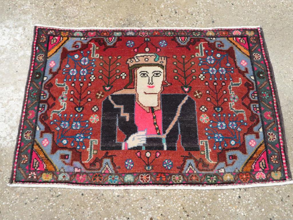 Vintage Persian Hamadan Pictorial Rug (Pair: 1 of 2), No.28071 - Gsblank