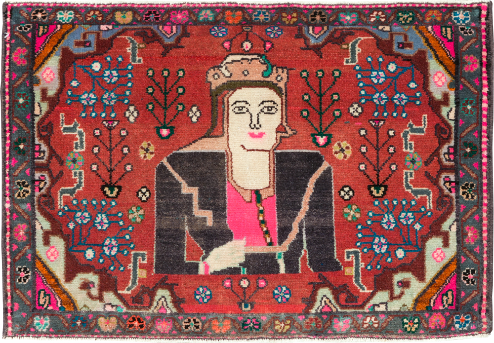 Vintage Persian Hamadan Pictorial Rug (Pair: 2 of 2), No.28072 - Gsblank