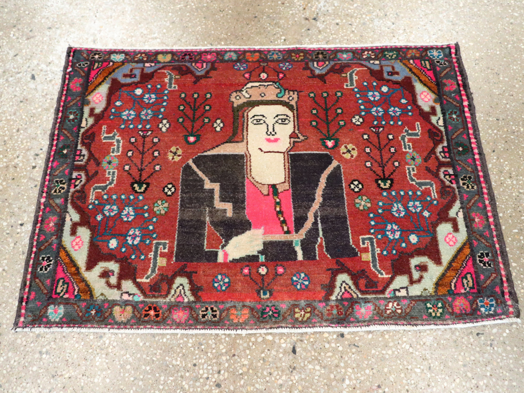 Vintage Persian Hamadan Pictorial Rug (Pair: 2 of 2), No.28072 - Gsblank