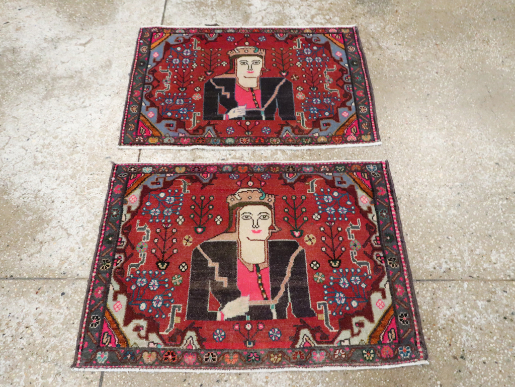 Vintage Persian Hamadan Pictorial Rug (Pair: 2 of 2), No.28072 - Gsblank