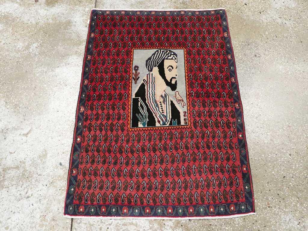 Vintage Pictorial Senneh Rug, No.28073 - Gsblank