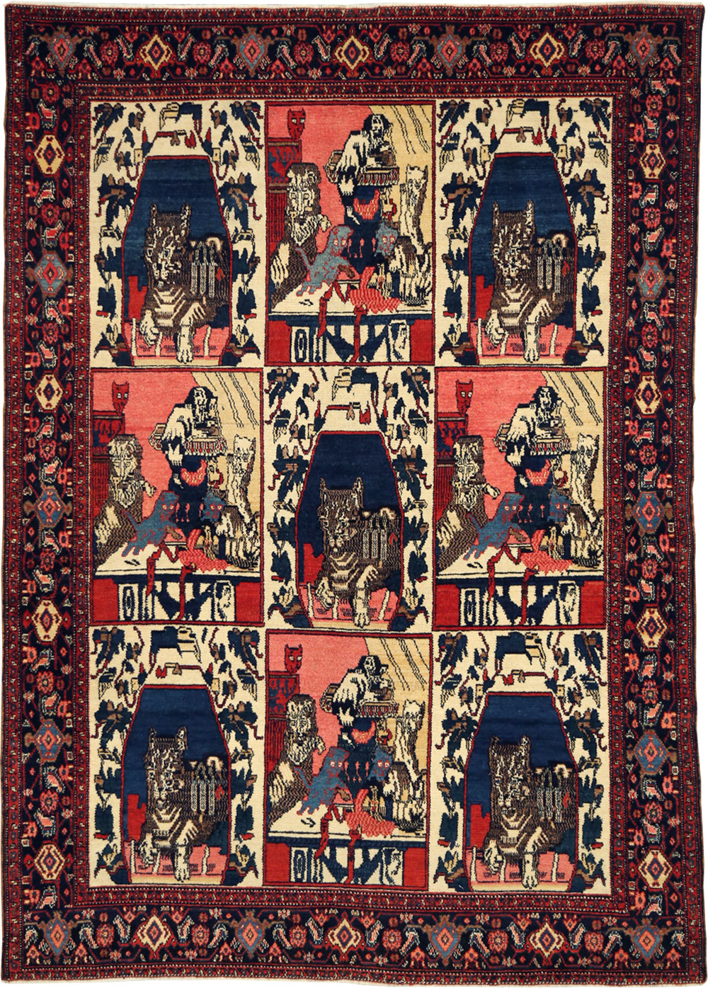 Vintage Persian Senneh  Pictorial Rug, No.28074 - Gsblank