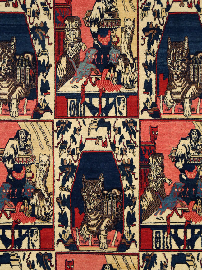 Vintage Persian Senneh  Pictorial Rug, No.28074 - Gsblank