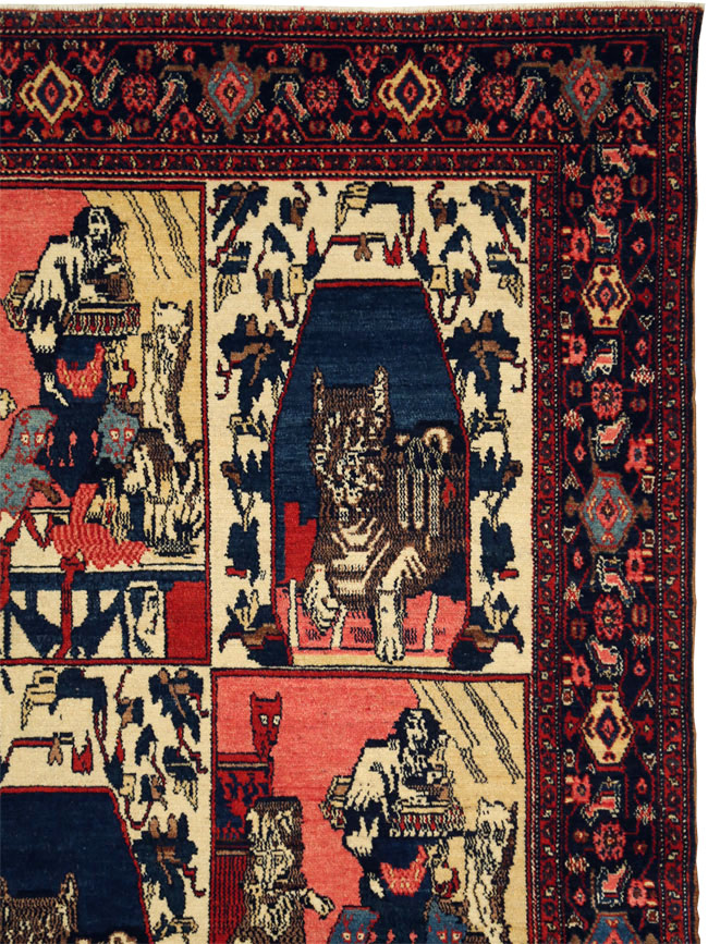 Vintage Persian Senneh  Pictorial Rug, No.28074 - Gsblank