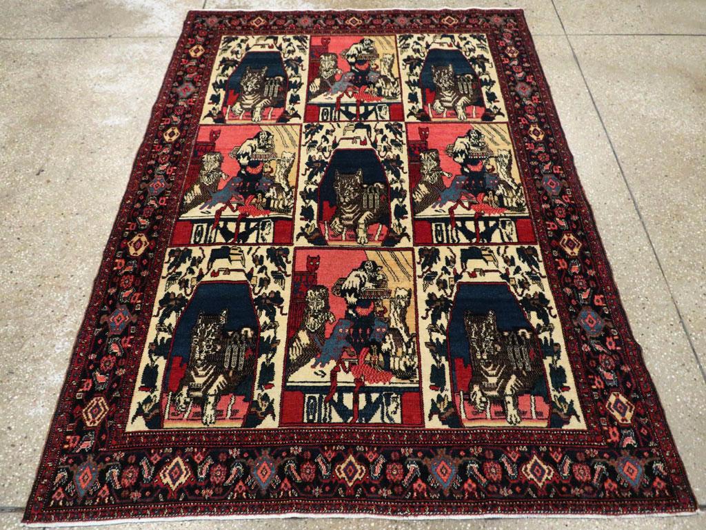 Vintage Persian Senneh  Pictorial Rug, No.28074 - Gsblank