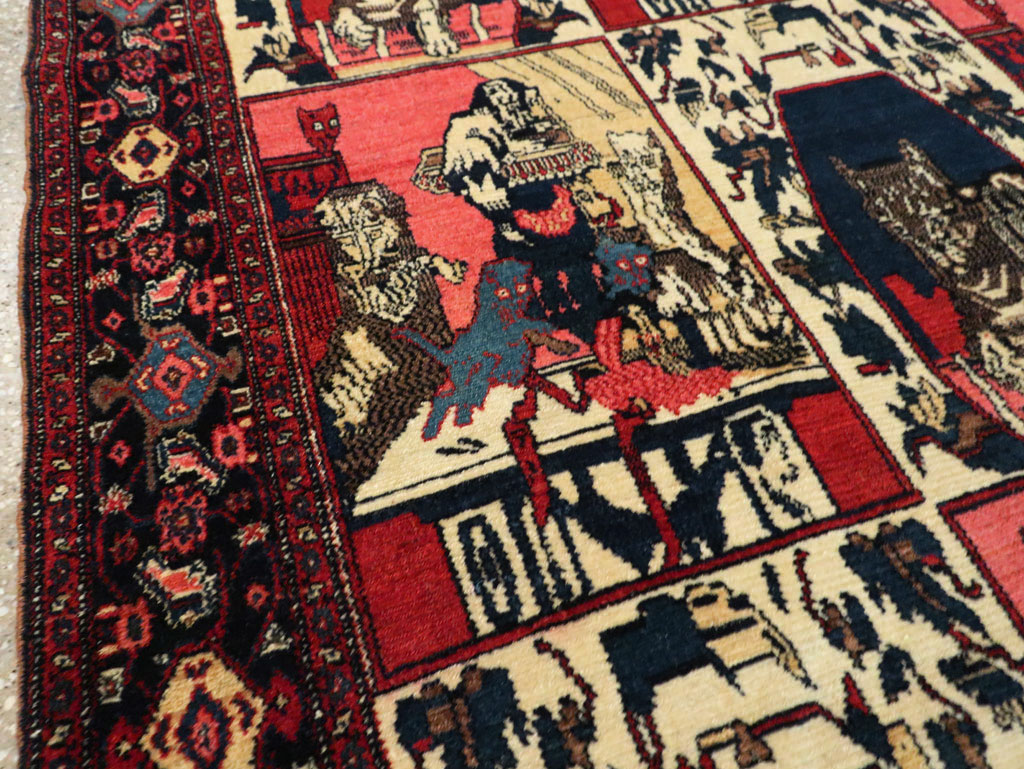 Vintage Persian Senneh  Pictorial Rug, No.28074 - Gsblank